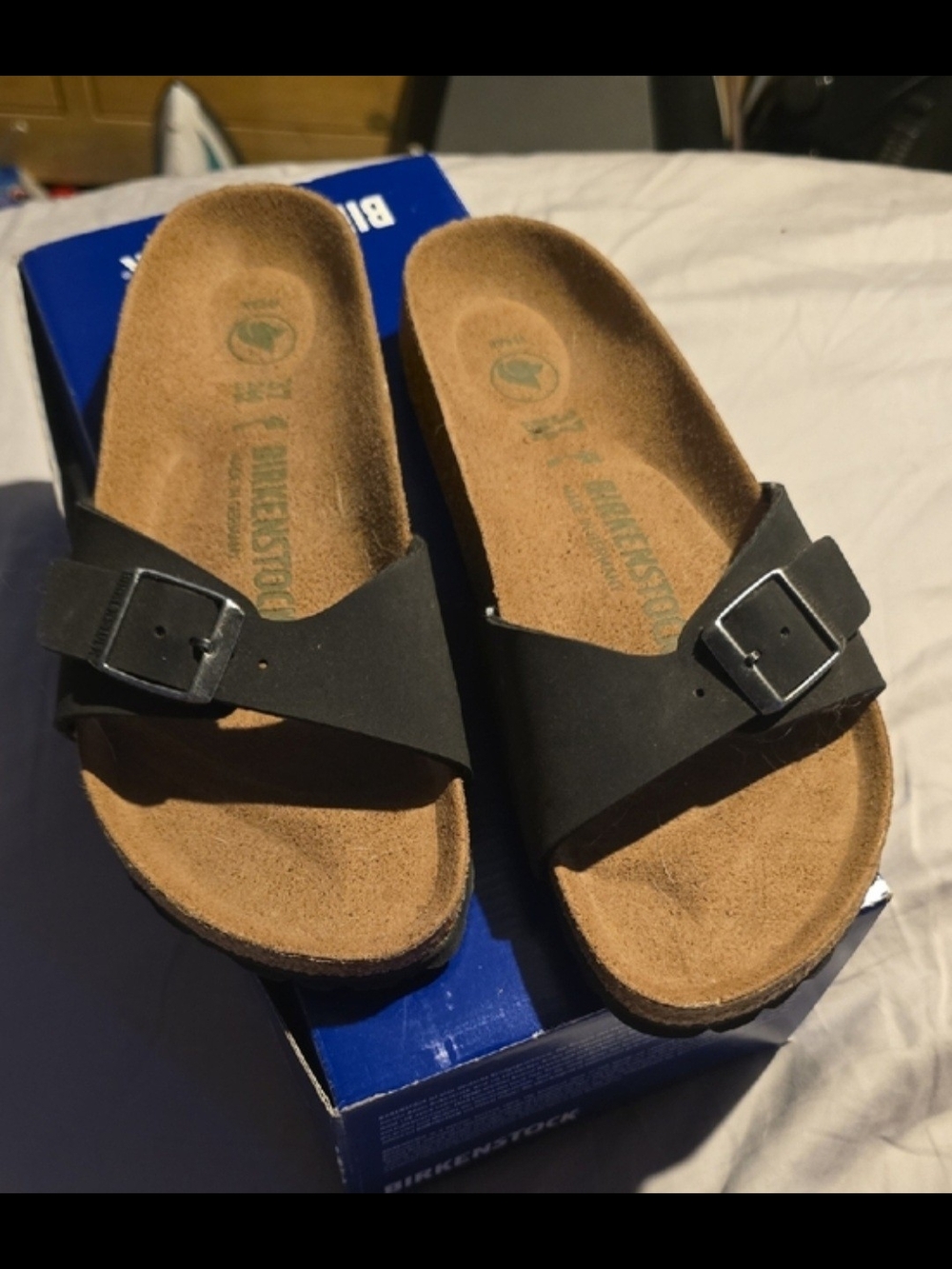 Birkenstock Black Single-Band Suede Slide Sandals - Picture 2 of 4